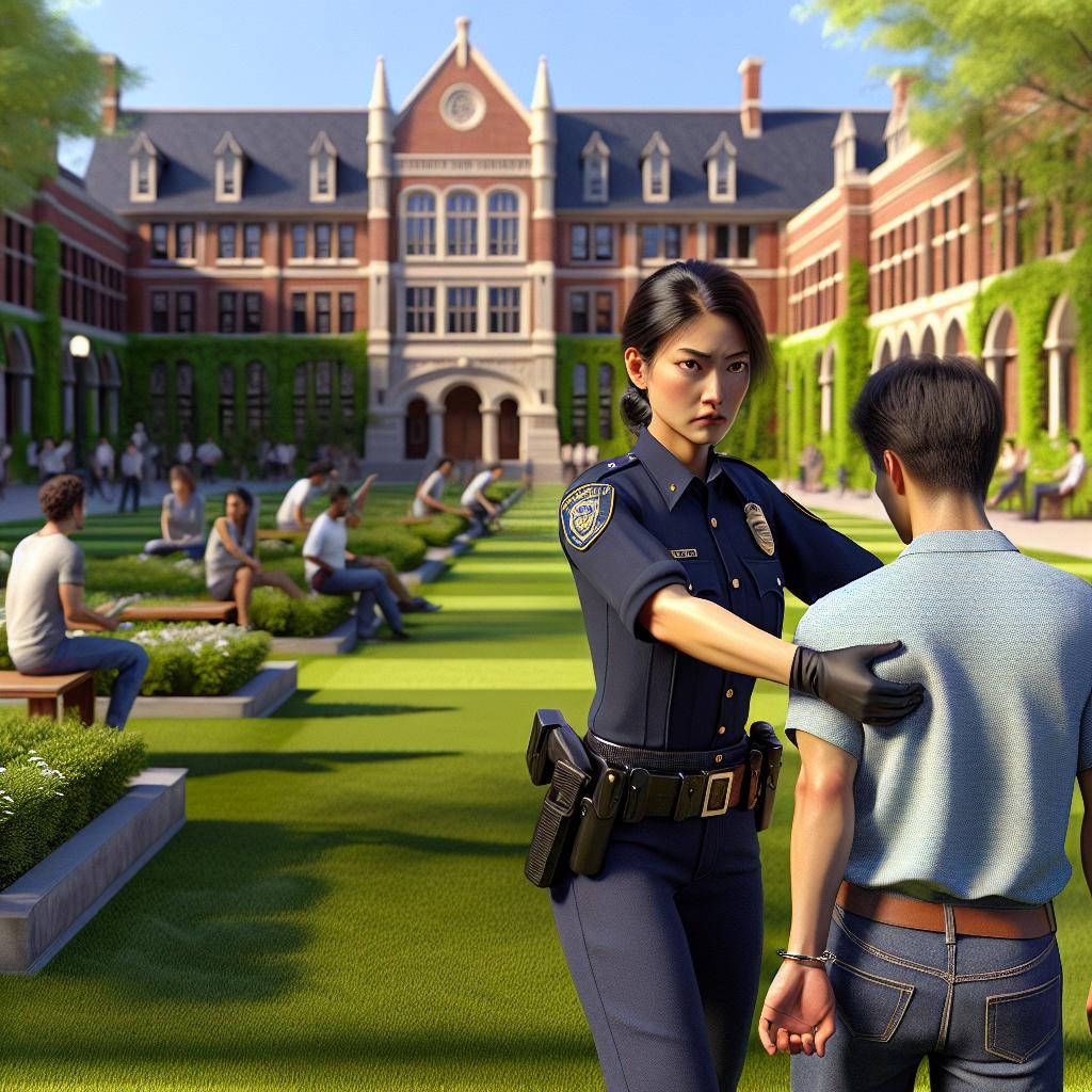 Campus police apprehending offender