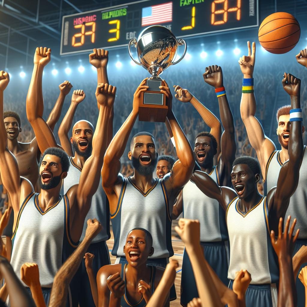 Basketball victory celebration.