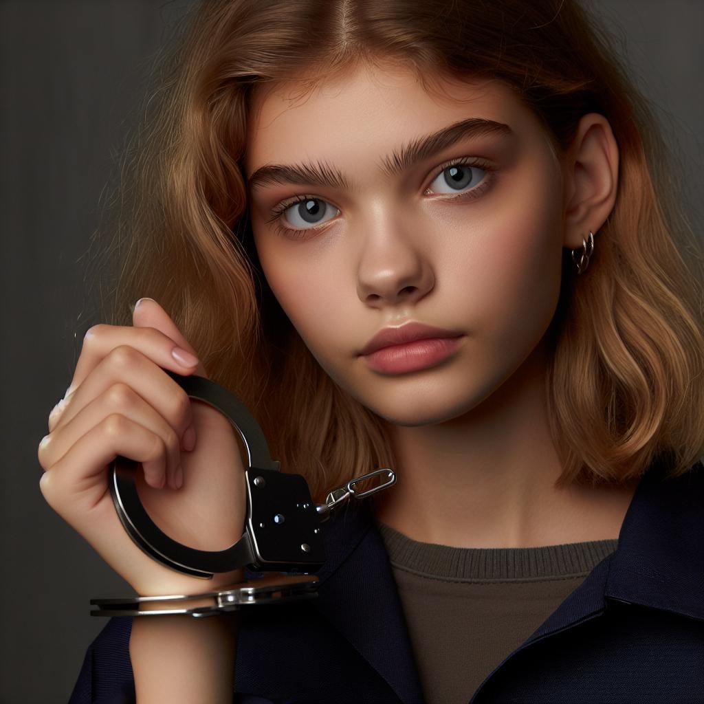Teenage girl holding handcuffs