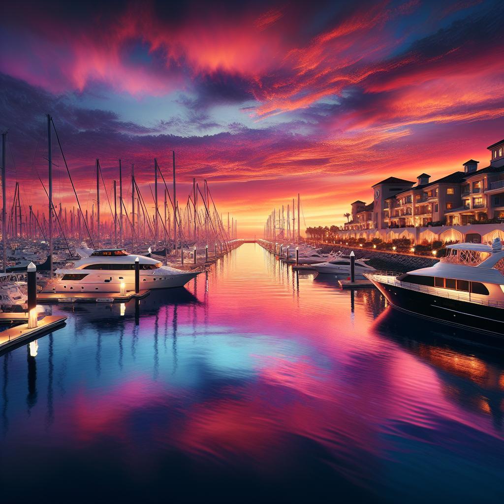 Luxurious marina dock sunset
