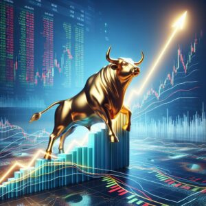 Bull market graphs soaring.