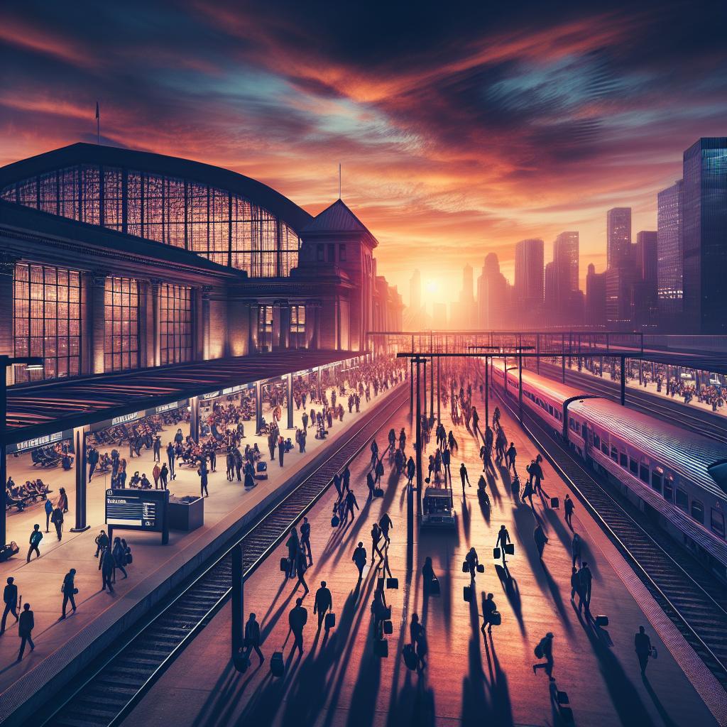 Train station at dusk