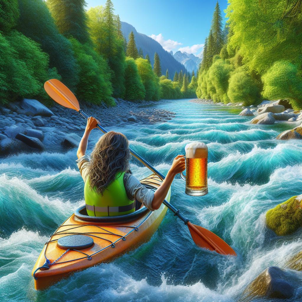 River kayaking with beer