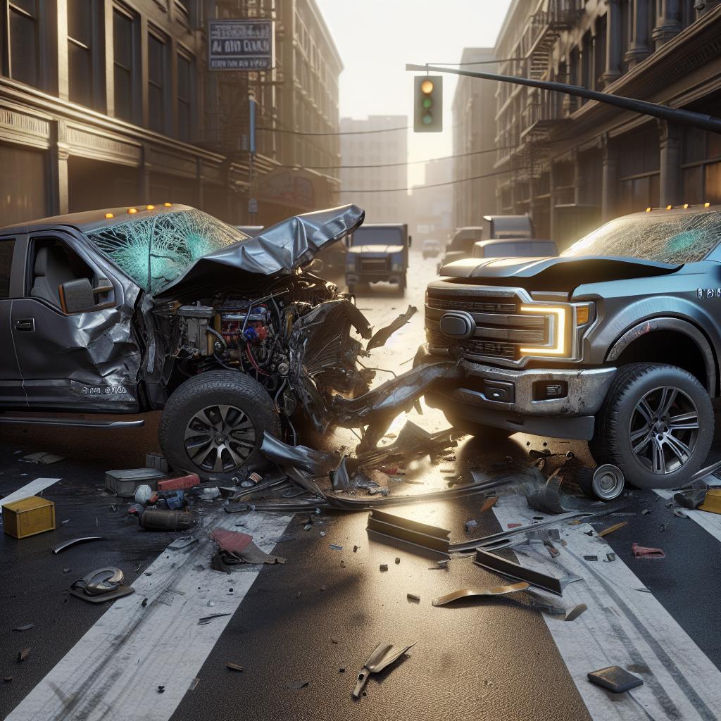 Pickup truck collision aftermath