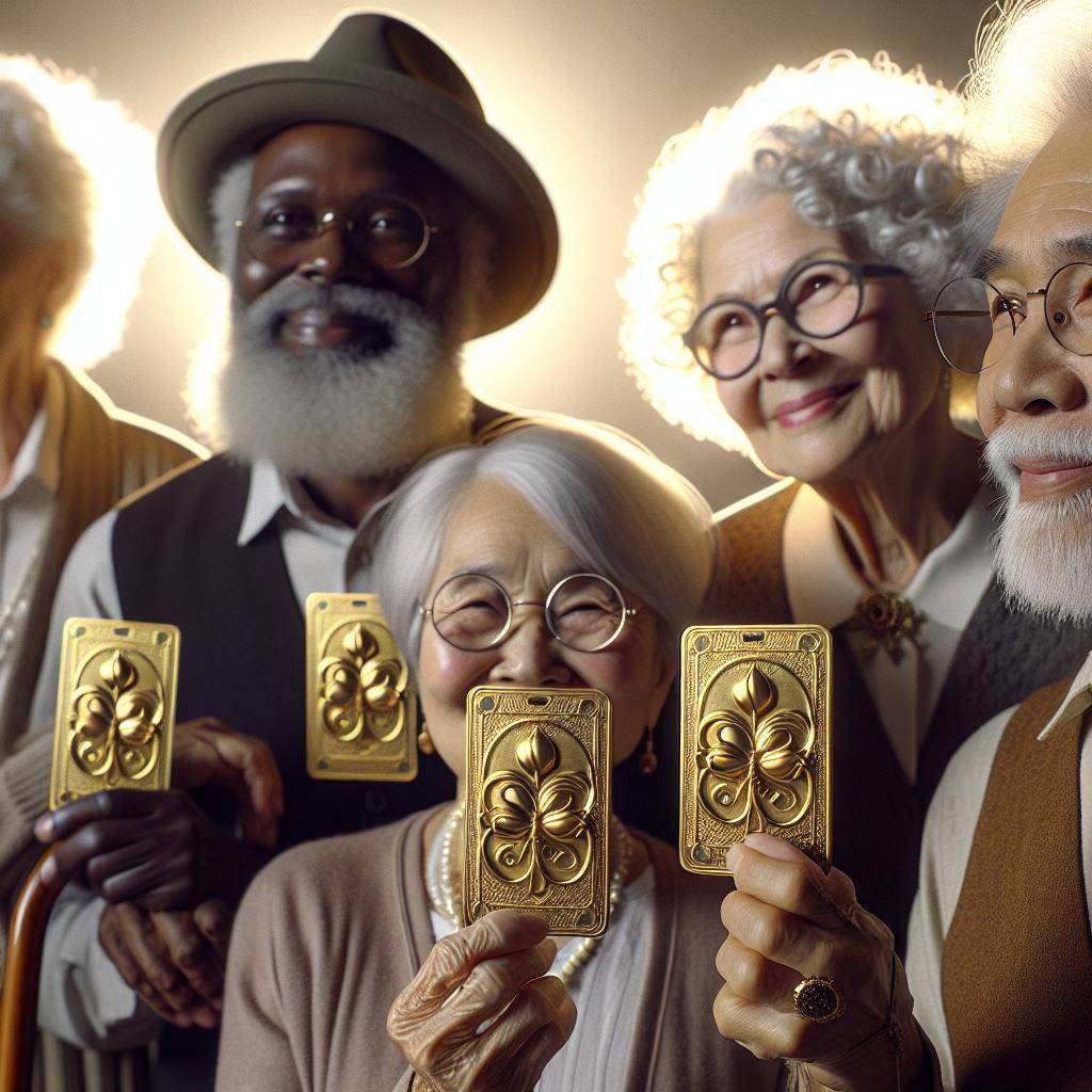 Elderly holding golden passes.