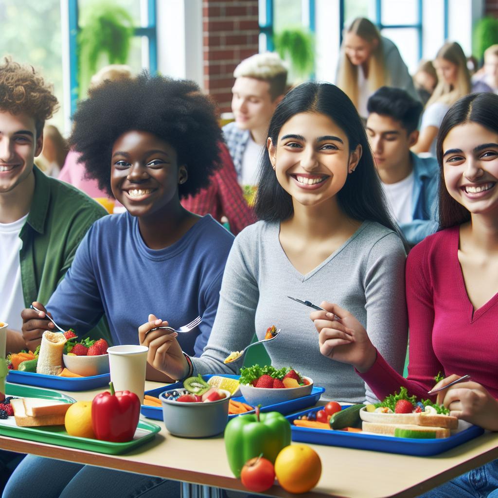 Students enjoying free meals.