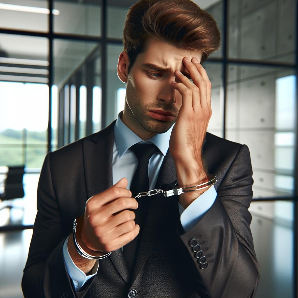 Businessman in handcuffs.