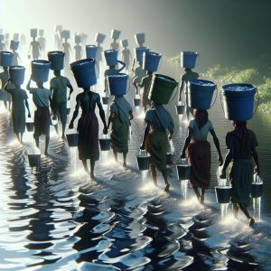 Walkers carrying water buckets.