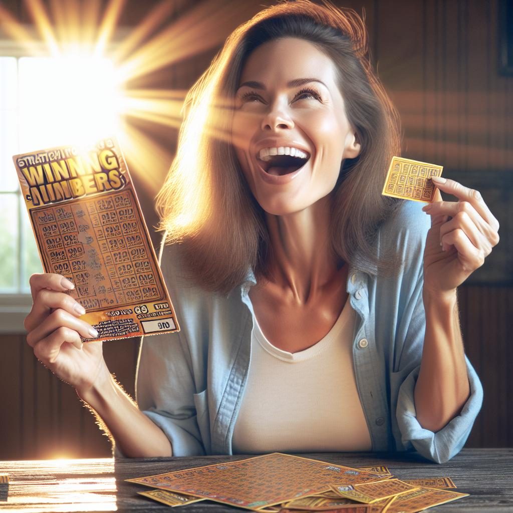 Lottery scratch-off winner rejoicing