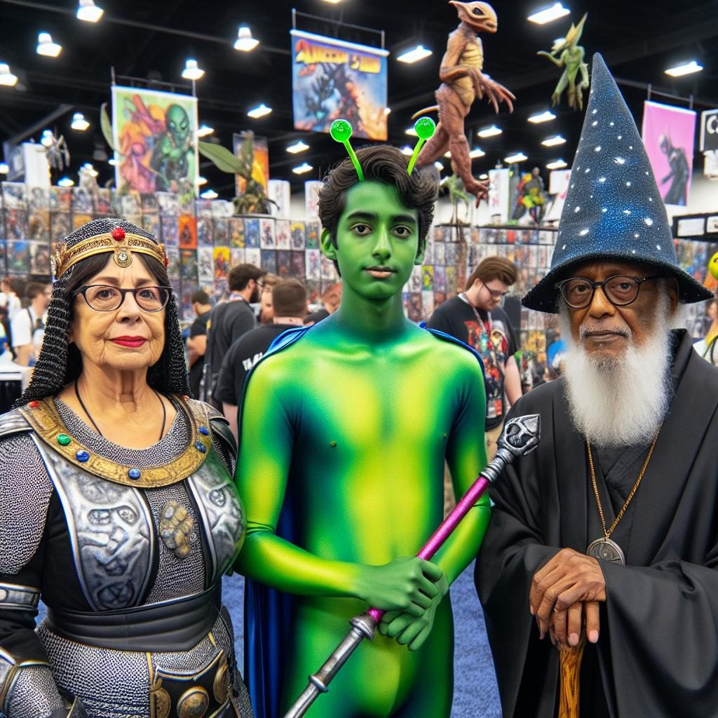 Comic fans in costumes.