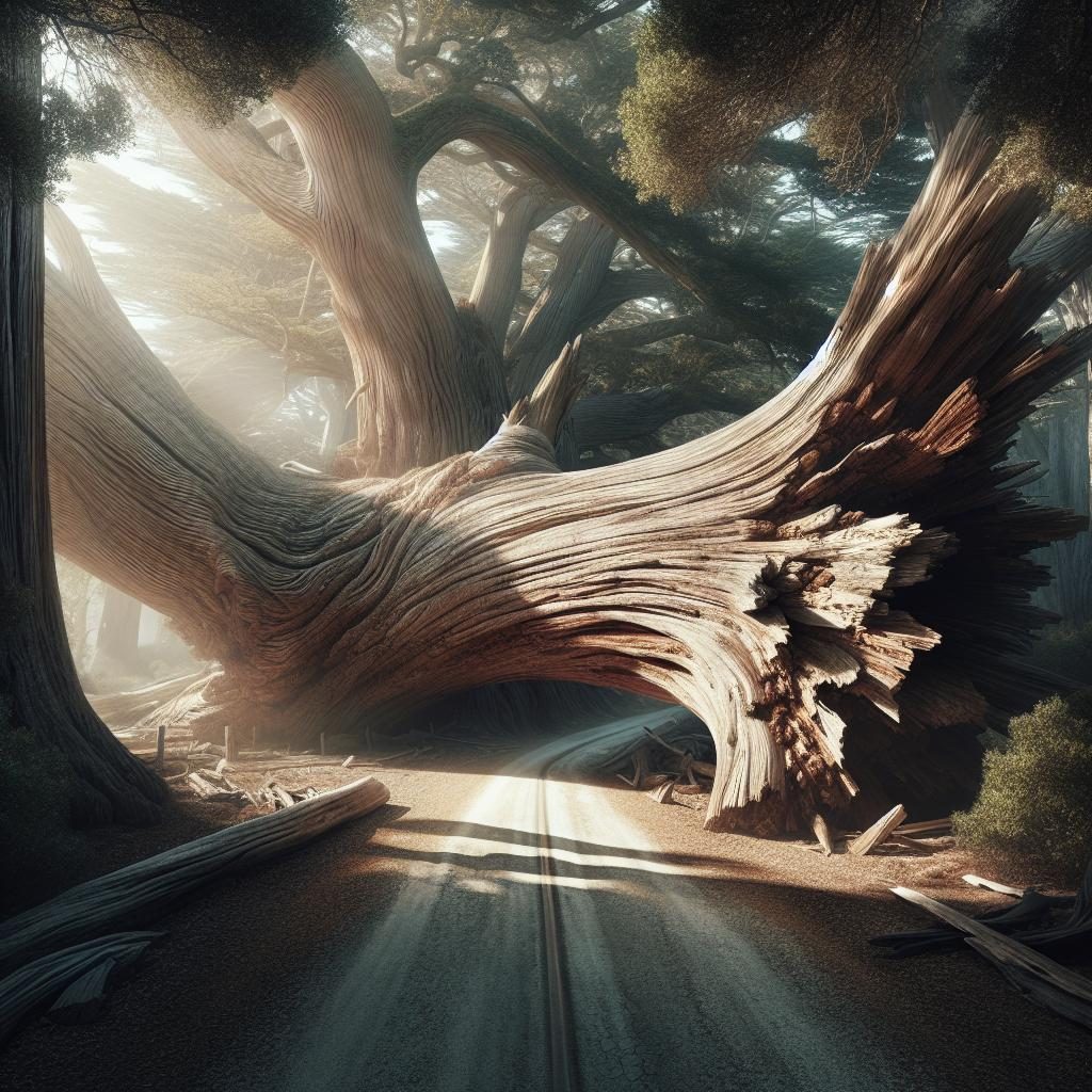 Fallen tree on road