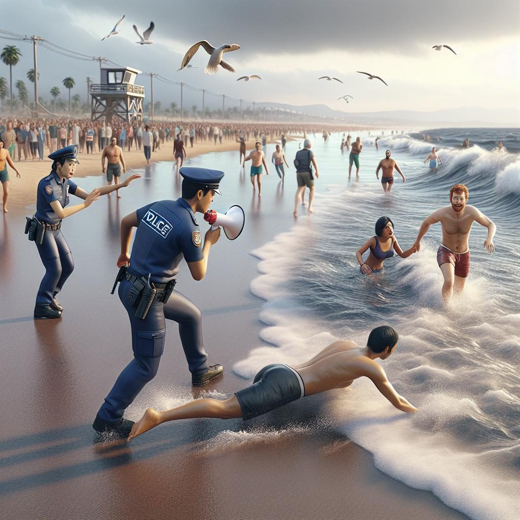 Police beach rescue operation.