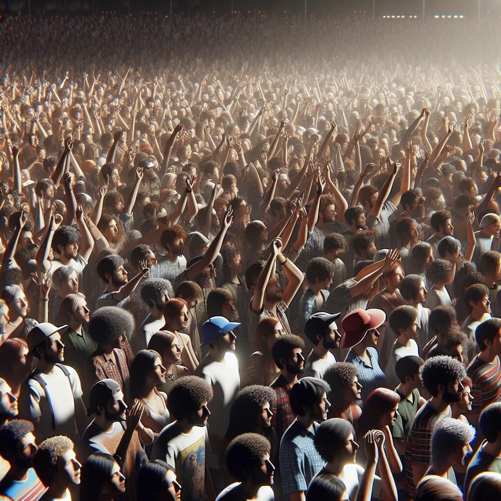 Excited concert crowd