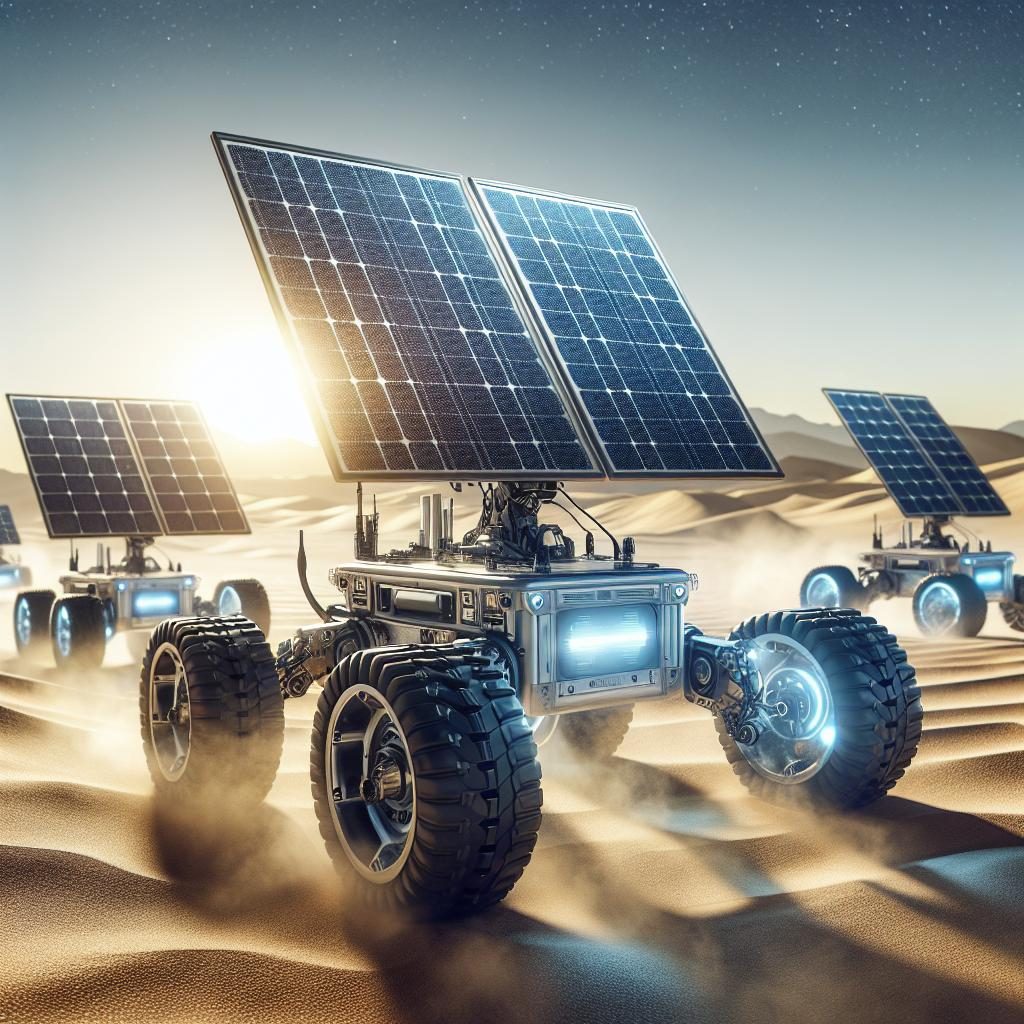 "Solar-powered robots roaming"