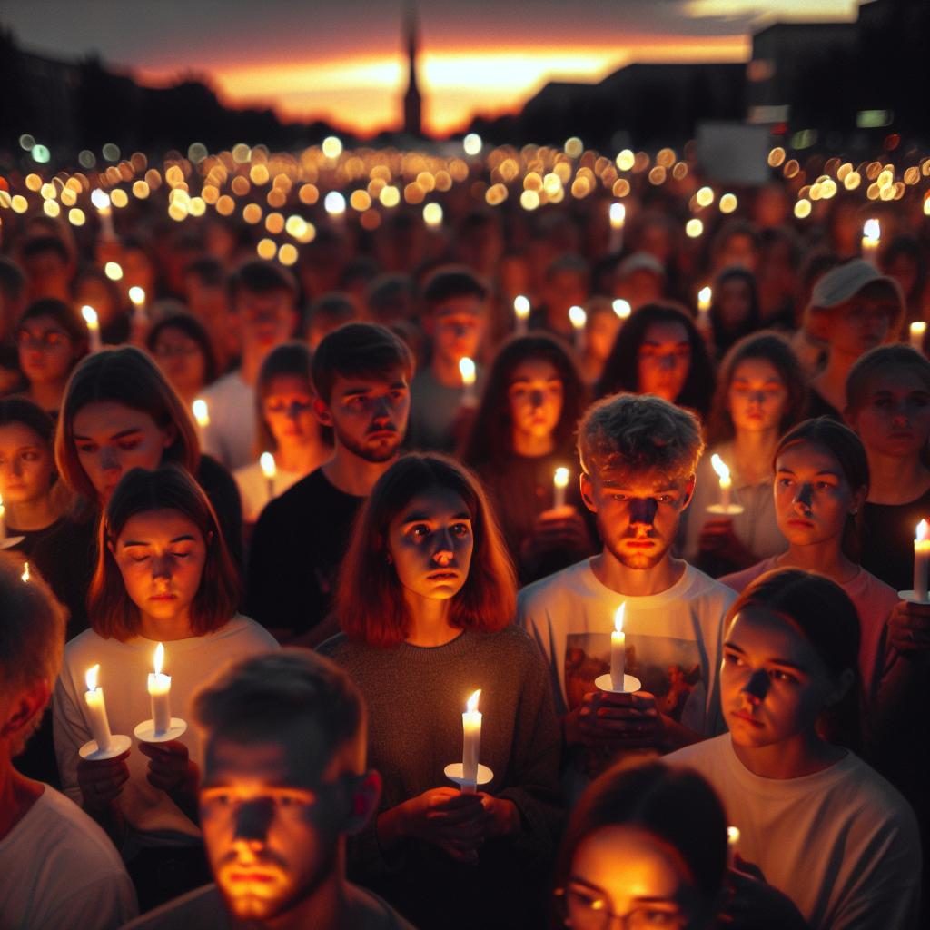 Community candlelight vigil portrait.