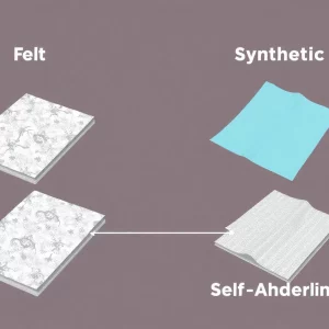 Illustration of felt, synthetic, and self-adhering roof underlayment materials.