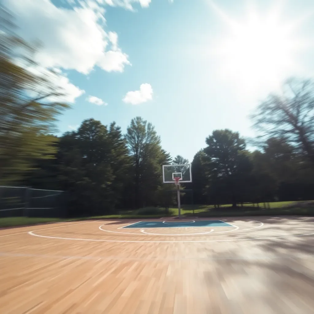 Basketball court with blurred motion and hopeful atmosphere.