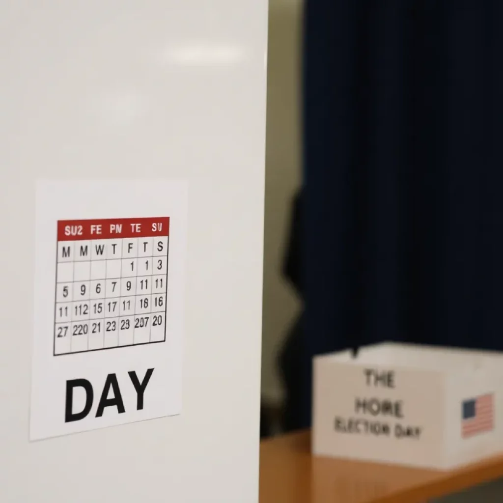 Voting booth with calendar marked for Election Day