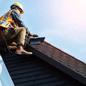 A DIY enthusiast demonstrating safe roofing techniques with quality materials.