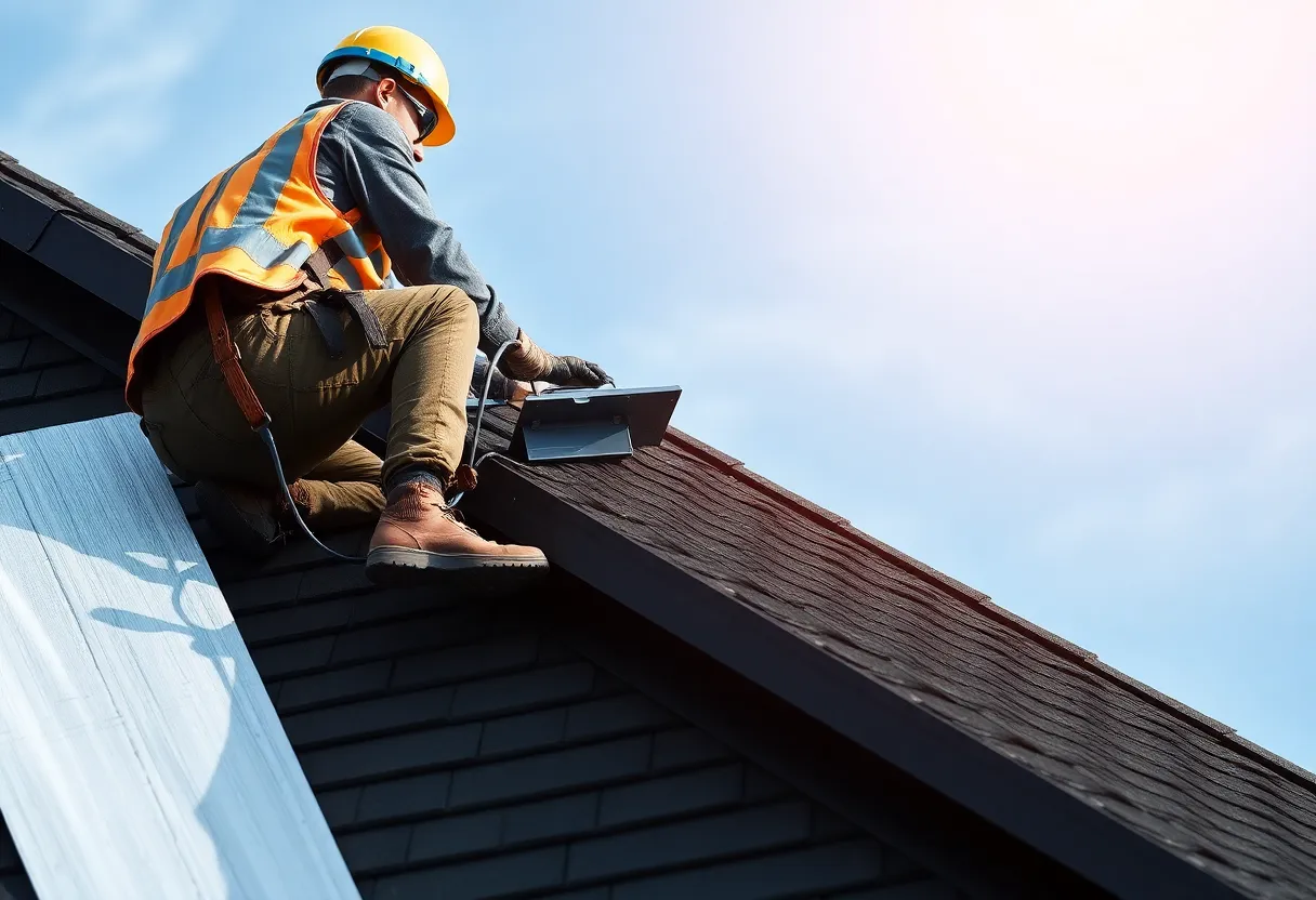 A DIY enthusiast demonstrating safe roofing techniques with quality materials.