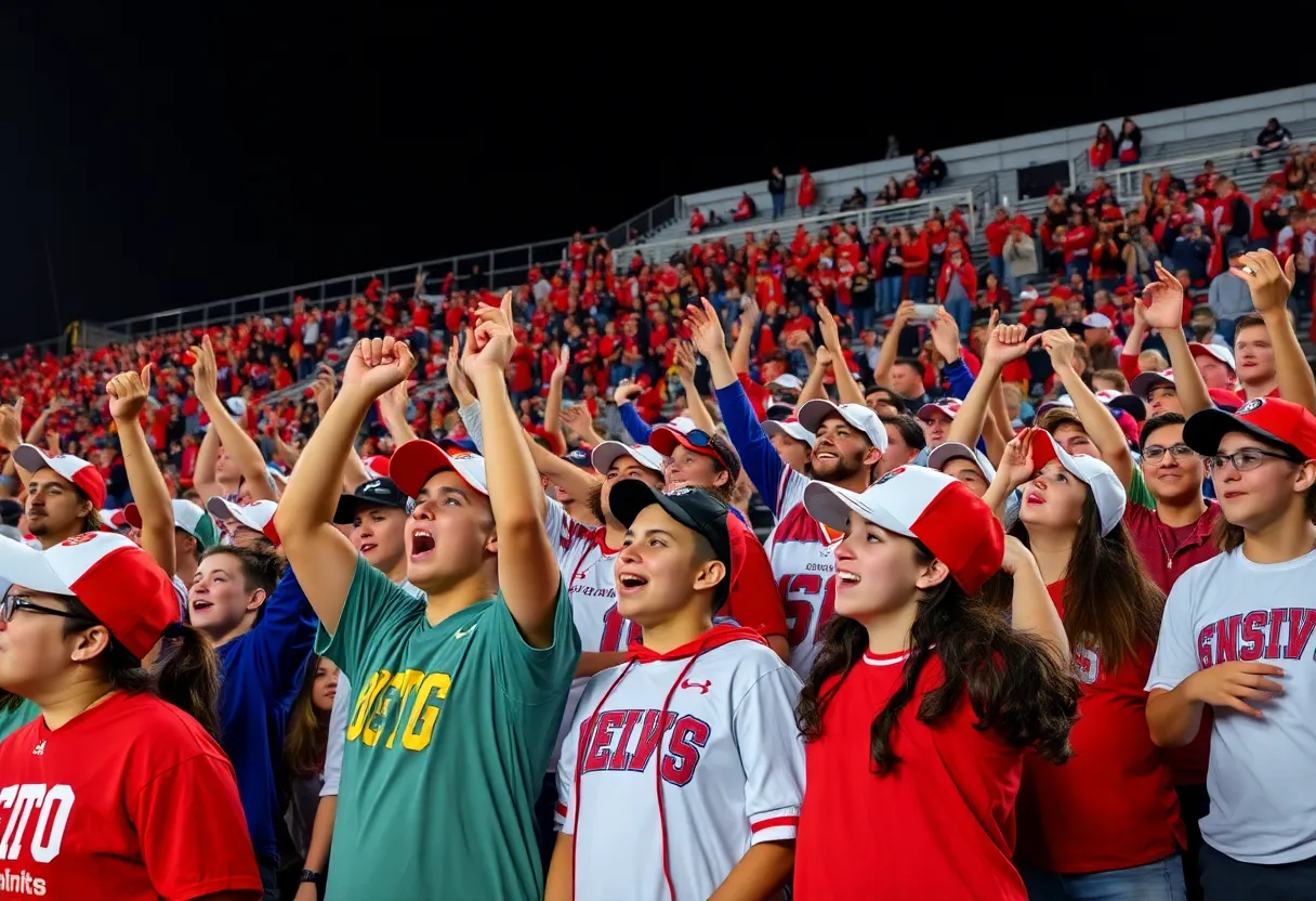 Fans cheering at the Irmo vs. Dutch Fork high school football game