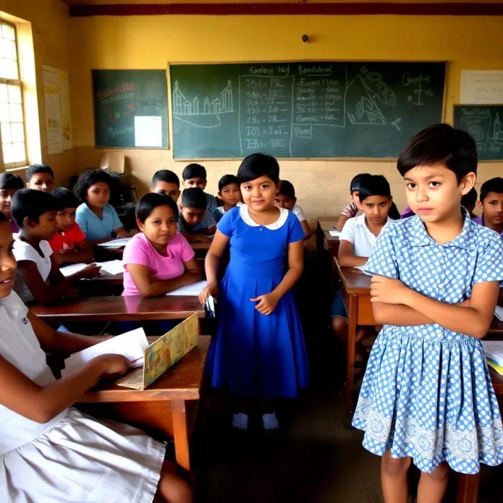 Vintage classroom with diverse students engaged in learning.