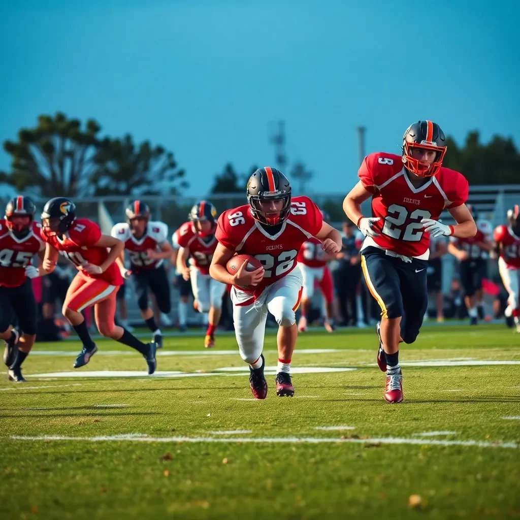 Dynamic football action during a thrilling high school game.