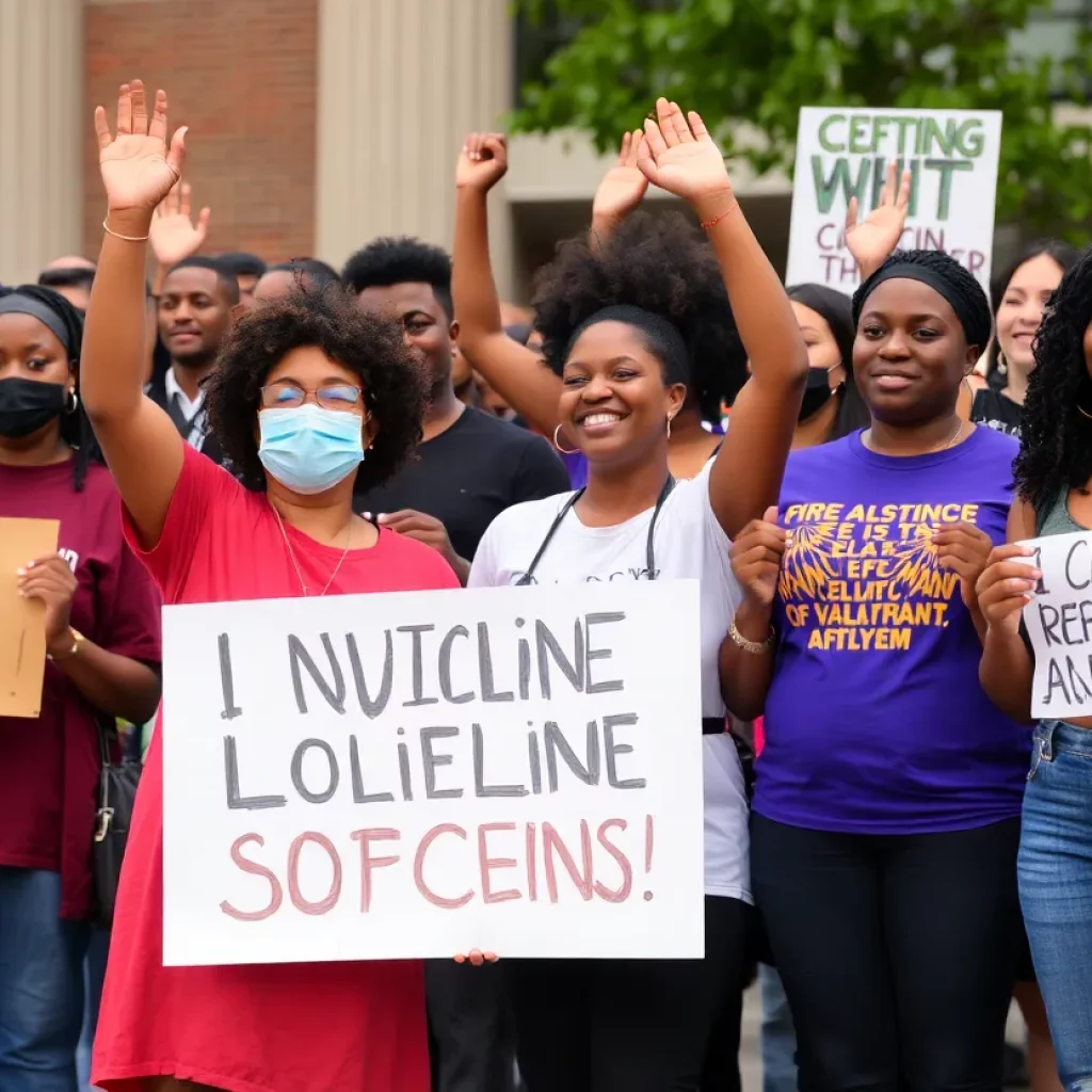 A diverse group celebrating justice reform and second chances.