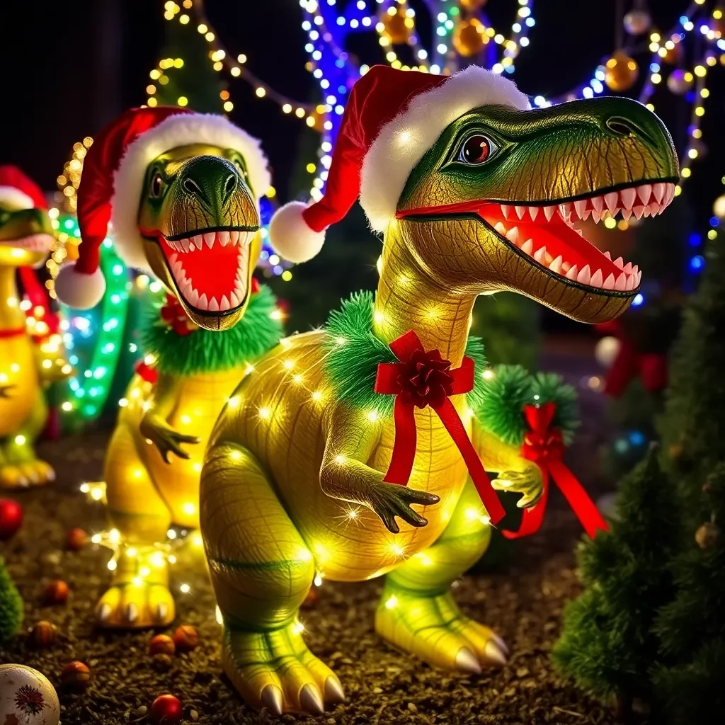 Lexington Family Brings Holiday Cheer with Unique Dinosaur Display