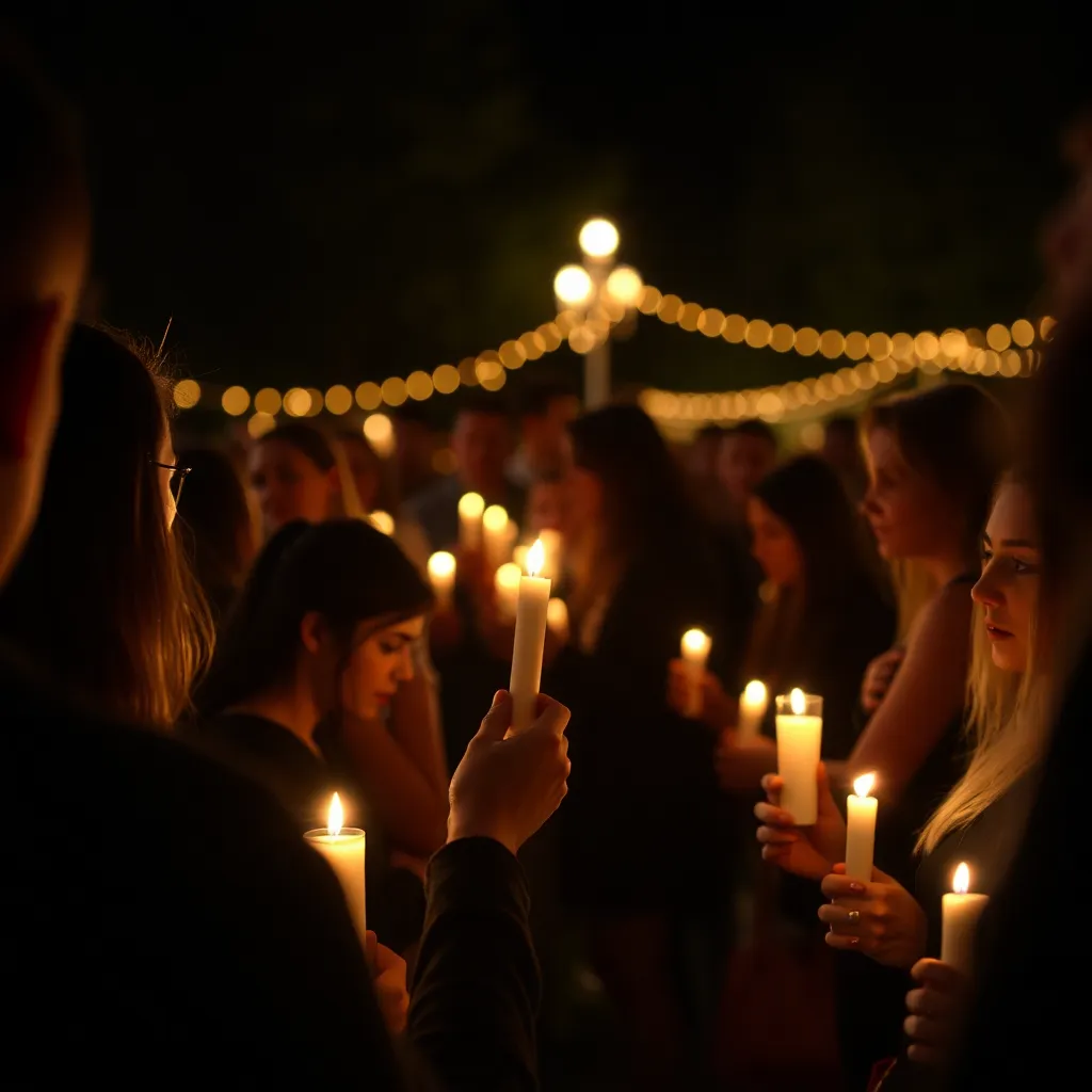 A candlelight vigil with community gathered in remembrance.