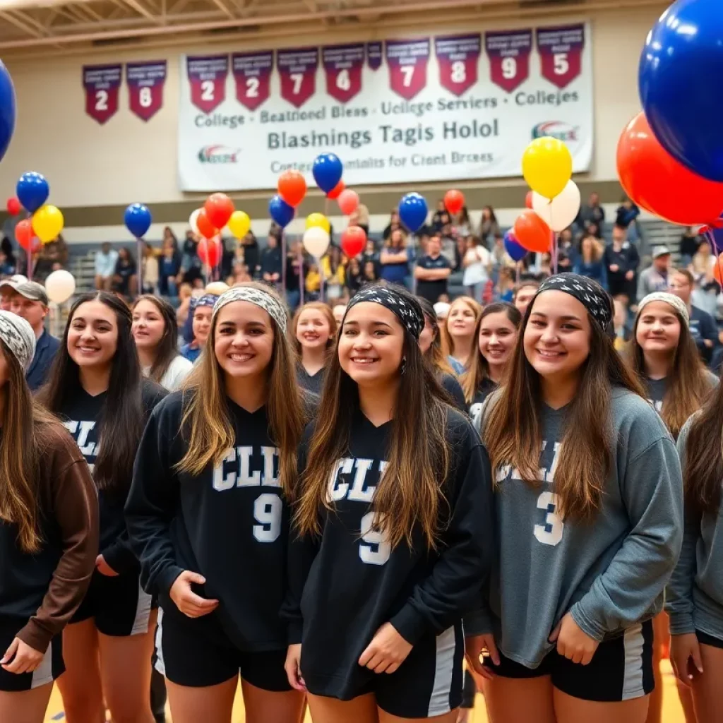 Group of high school athletes celebrating National Signing Day