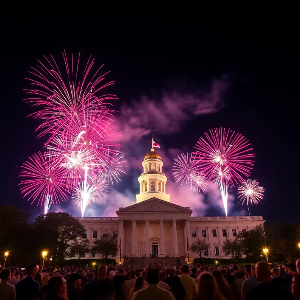 Fireworks illuminating the night sky over Columbia SC