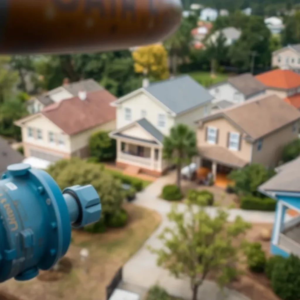 Cityscape of Columbia, SC with focus on residential homes and water utility services