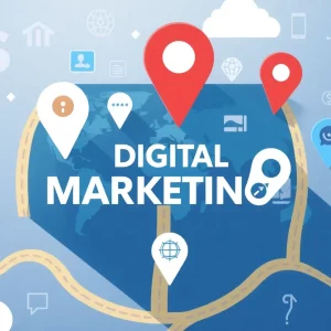 Illustration of a digital marketing framework resembling a map with various marketing components.