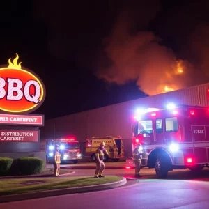 Firefighters battling a large fire at Maurice’s Piggie Park BBQ in West Columbia, SC