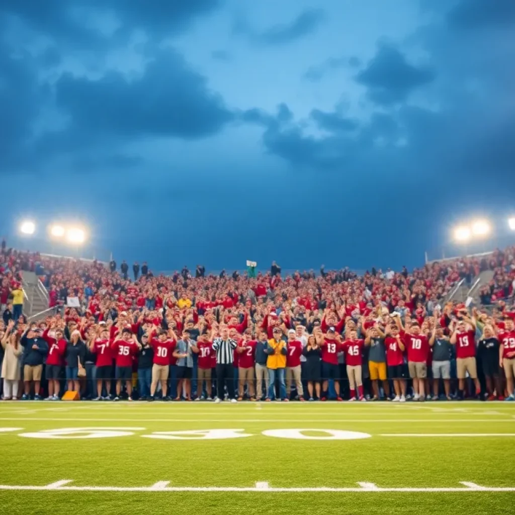 Celebration at a football field during a commitment announcement event