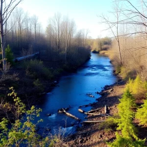 Nature scene of Gills Creek with community volunteers and clean-up activities