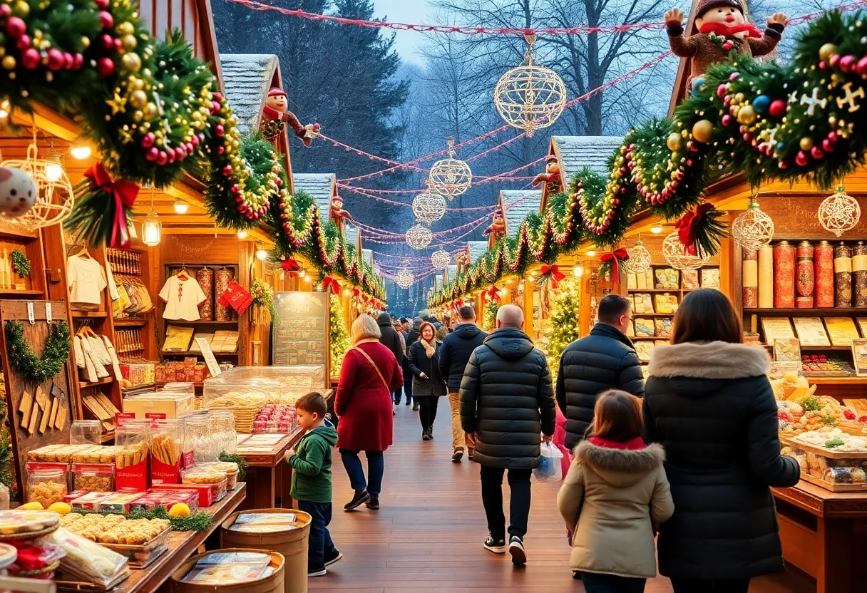 Families enjoying the festive atmosphere at the Holiday Artisan Market in West Columbia.