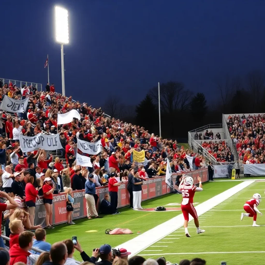 Excited fans cheering at a high school football game in Irmo.