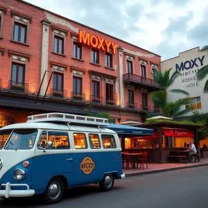 Moxy Hotel exterior with Loco Taco Volkswagen bus