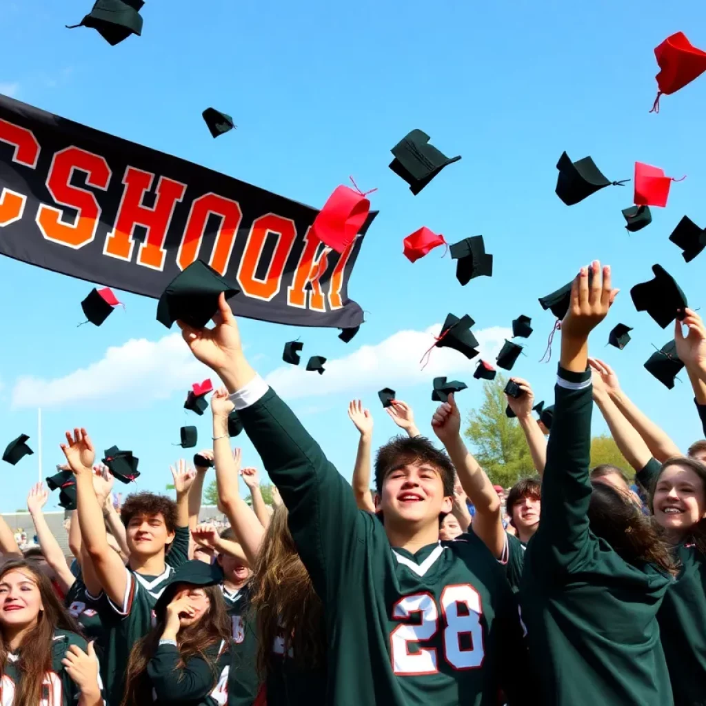 High school athletes celebrating National Signing Day