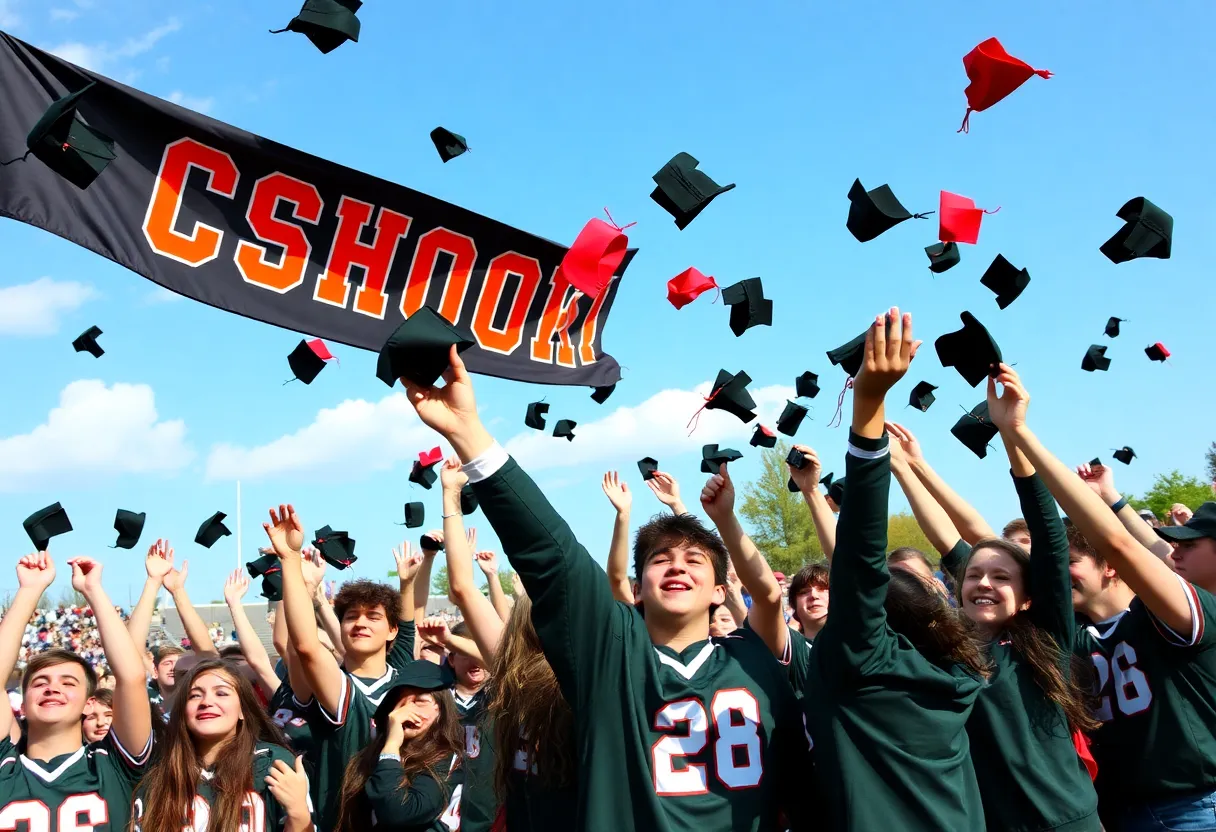 High school athletes celebrating National Signing Day