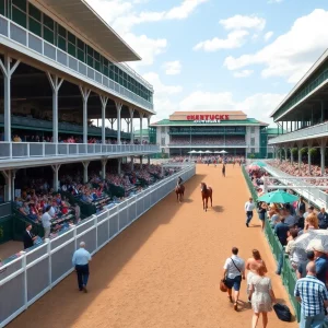 Crowd enjoying the new paddock experience at the Kentucky Derby.