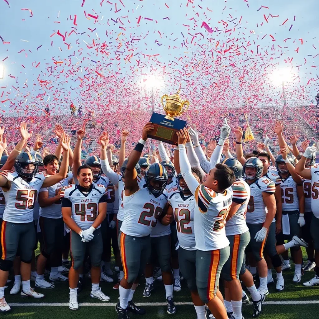 Northwestern Trojans football team celebrating their state championship win.