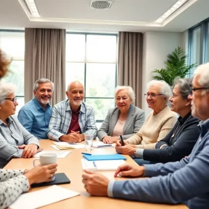 Group of seniors in a meeting room discussing Medicare Advantage reforms