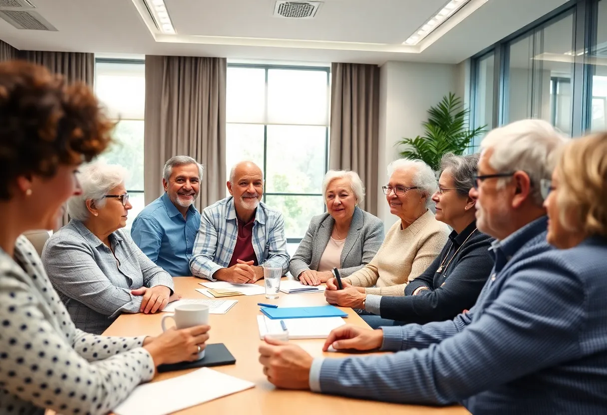 Group of seniors in a meeting room discussing Medicare Advantage reforms