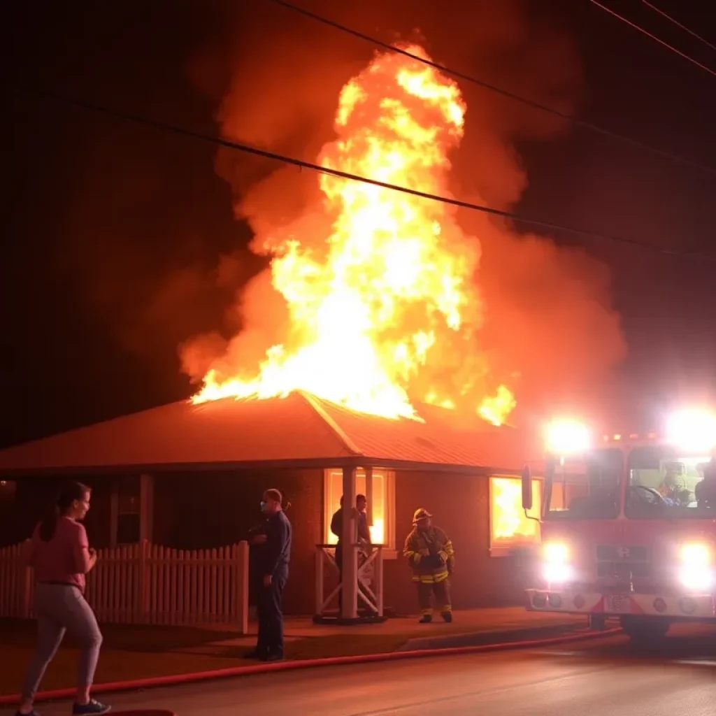 Firefighters battling a fire at a family home and BBQ restaurant