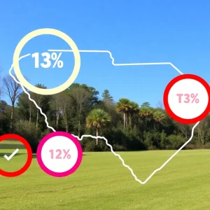 South Carolina state outline with tax reduction symbols.