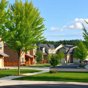 A development area with new homes and greenery in Hopkins.