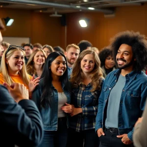 A group of aspiring actors at a casting call auditioning for various roles.